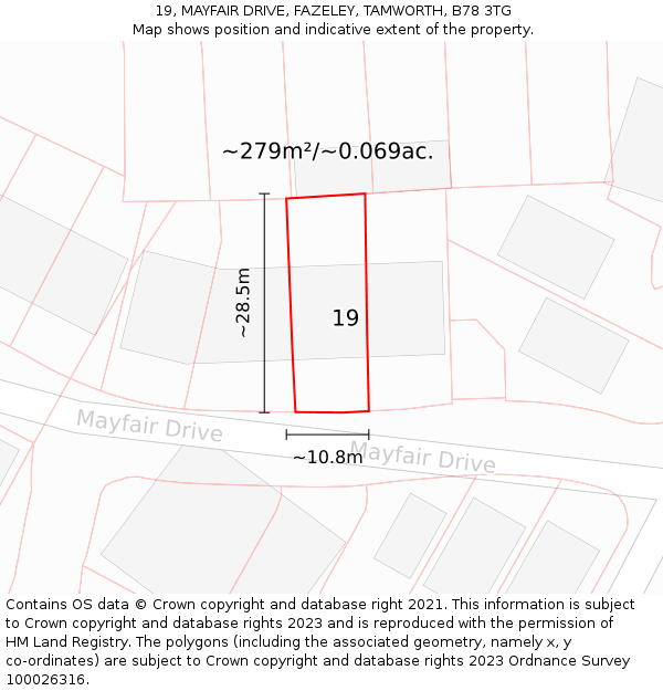 19, MAYFAIR DRIVE, FAZELEY, TAMWORTH, B78 3TG: Plot and title map