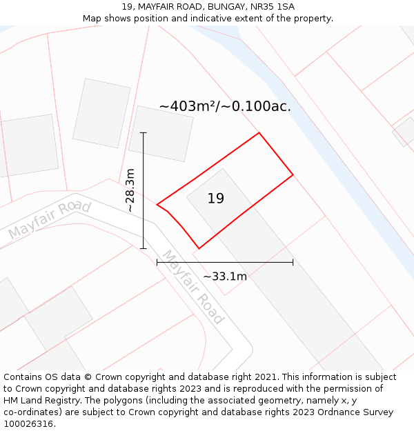 19, MAYFAIR ROAD, BUNGAY, NR35 1SA: Plot and title map