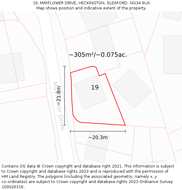 19, MAYFLOWER DRIVE, HECKINGTON, SLEAFORD, NG34 9UX: Plot and title map