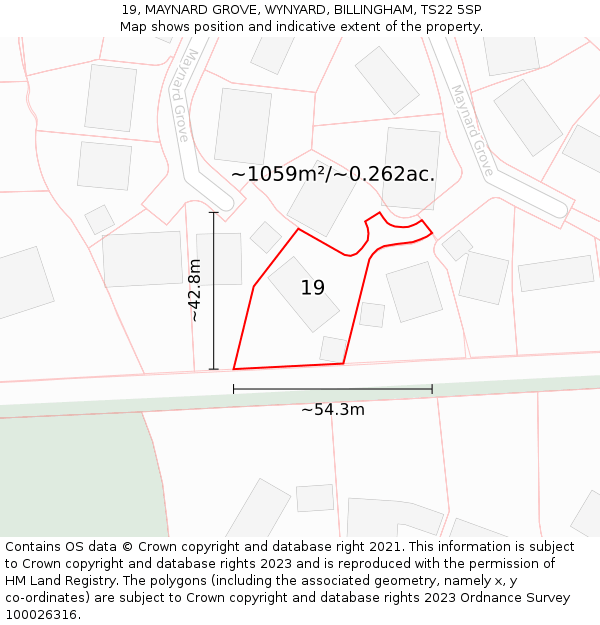 19, MAYNARD GROVE, WYNYARD, BILLINGHAM, TS22 5SP: Plot and title map