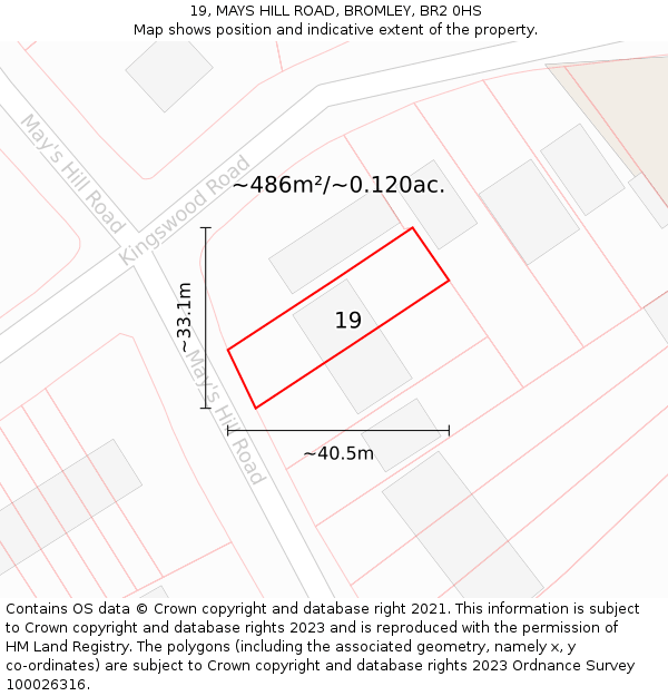 19, MAYS HILL ROAD, BROMLEY, BR2 0HS: Plot and title map