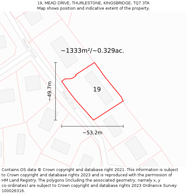 19, MEAD DRIVE, THURLESTONE, KINGSBRIDGE, TQ7 3TA: Plot and title map