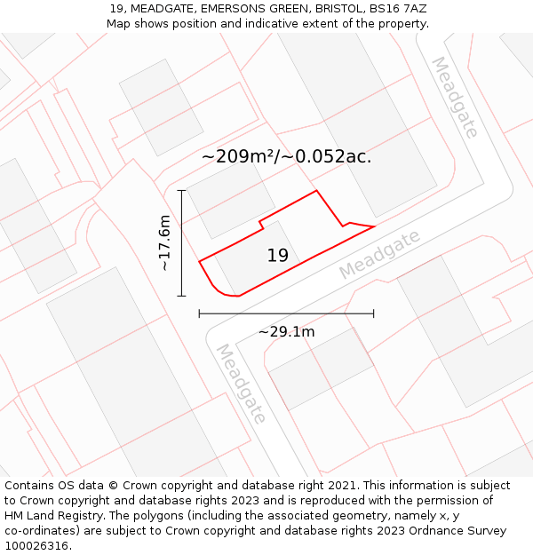 19, MEADGATE, EMERSONS GREEN, BRISTOL, BS16 7AZ: Plot and title map