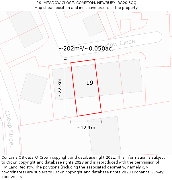 19, MEADOW CLOSE, COMPTON, NEWBURY, RG20 6QQ: Plot and title map