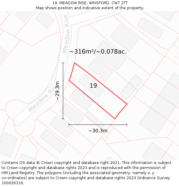 19, MEADOW RISE, WINSFORD, CW7 2TT: Plot and title map