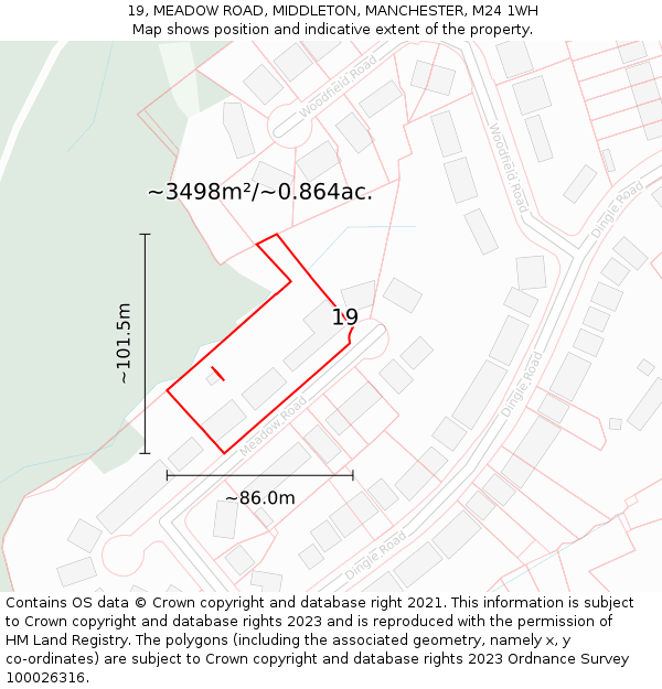 19, MEADOW ROAD, MIDDLETON, MANCHESTER, M24 1WH: Plot and title map