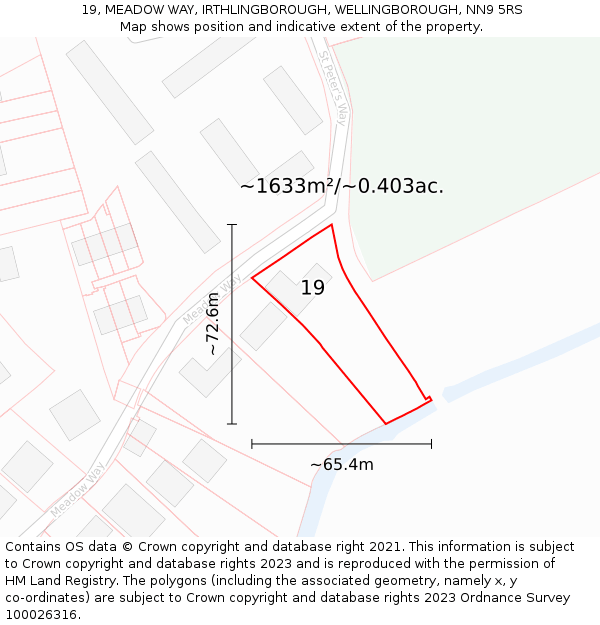 19, MEADOW WAY, IRTHLINGBOROUGH, WELLINGBOROUGH, NN9 5RS: Plot and title map