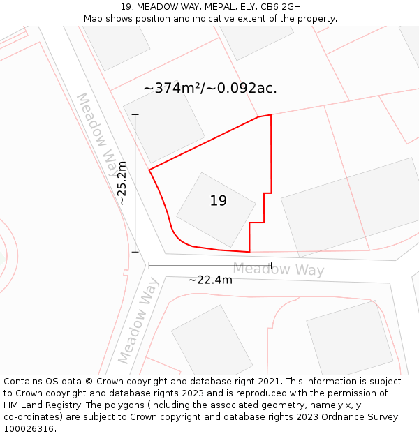 19, MEADOW WAY, MEPAL, ELY, CB6 2GH: Plot and title map