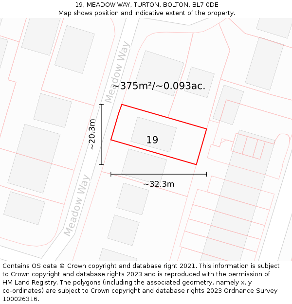 19, MEADOW WAY, TURTON, BOLTON, BL7 0DE: Plot and title map