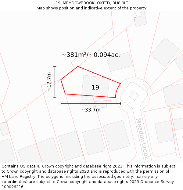 19, MEADOWBROOK, OXTED, RH8 9LT: Plot and title map