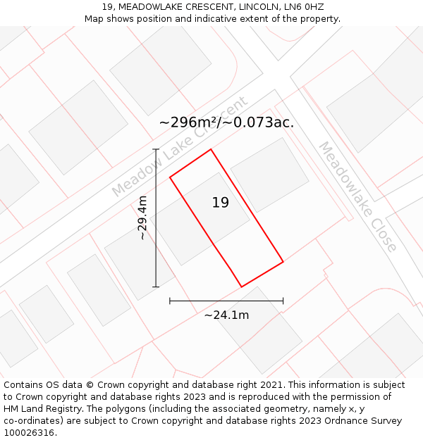 19, MEADOWLAKE CRESCENT, LINCOLN, LN6 0HZ: Plot and title map