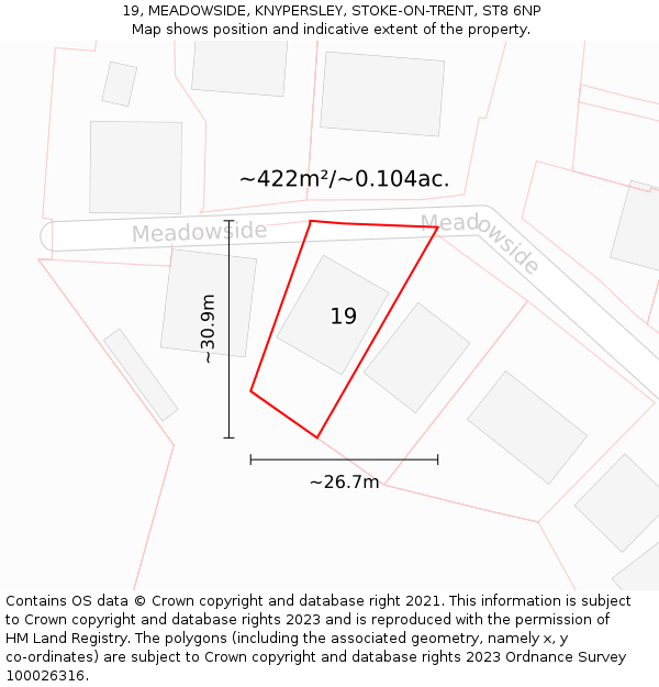 19, MEADOWSIDE, KNYPERSLEY, STOKE-ON-TRENT, ST8 6NP: Plot and title map