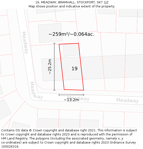 19, MEADWAY, BRAMHALL, STOCKPORT, SK7 1JZ: Plot and title map