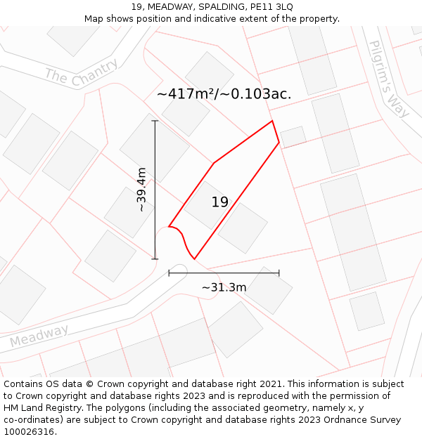 19, MEADWAY, SPALDING, PE11 3LQ: Plot and title map