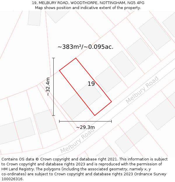 19, MELBURY ROAD, WOODTHORPE, NOTTINGHAM, NG5 4PG: Plot and title map