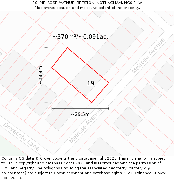 19, MELROSE AVENUE, BEESTON, NOTTINGHAM, NG9 1HW: Plot and title map