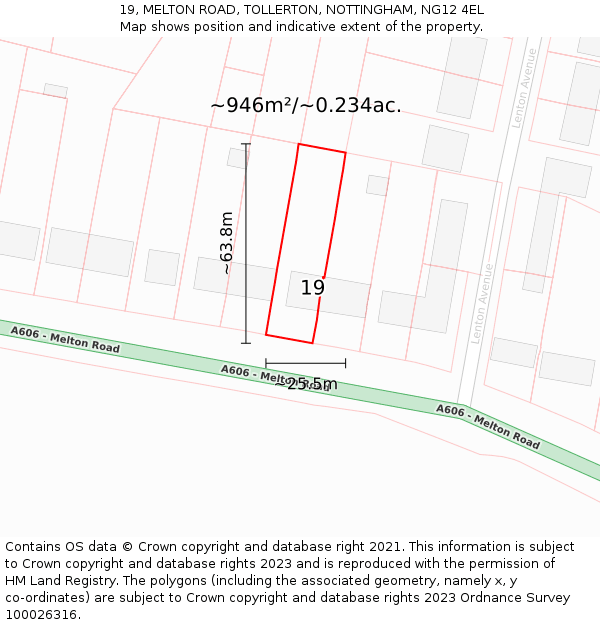 19, MELTON ROAD, TOLLERTON, NOTTINGHAM, NG12 4EL: Plot and title map