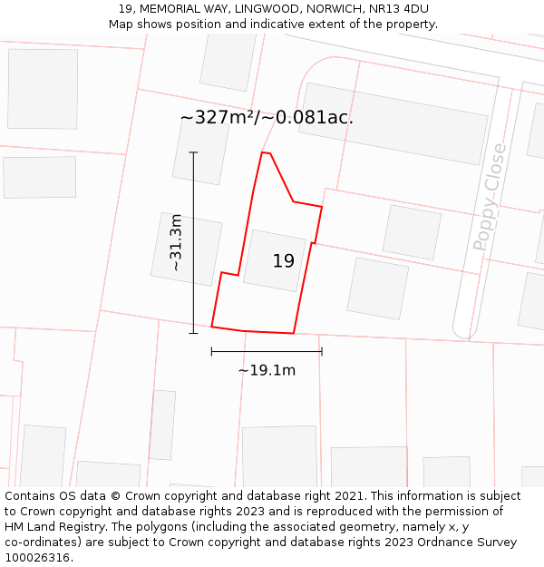 19, MEMORIAL WAY, LINGWOOD, NORWICH, NR13 4DU: Plot and title map