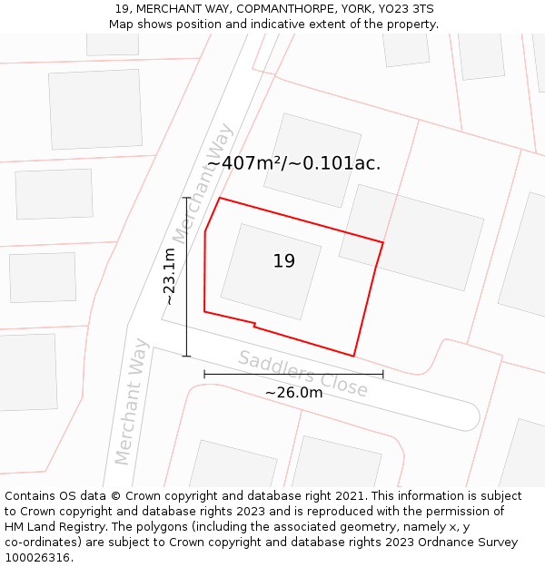 19, MERCHANT WAY, COPMANTHORPE, YORK, YO23 3TS: Plot and title map