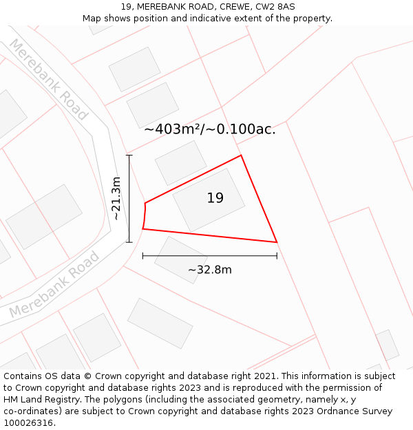 19, MEREBANK ROAD, CREWE, CW2 8AS: Plot and title map