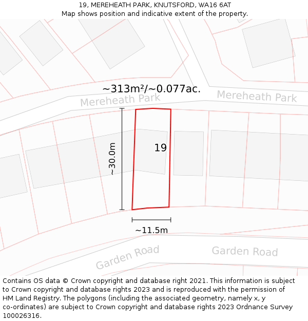 19, MEREHEATH PARK, KNUTSFORD, WA16 6AT: Plot and title map