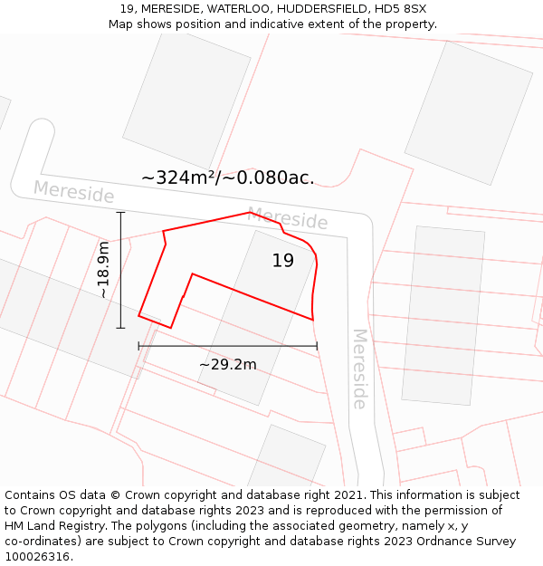 19, MERESIDE, WATERLOO, HUDDERSFIELD, HD5 8SX: Plot and title map