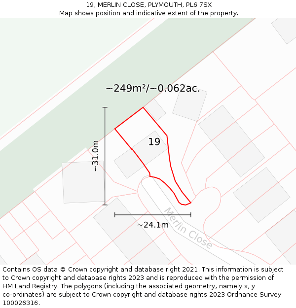 19, MERLIN CLOSE, PLYMOUTH, PL6 7SX: Plot and title map