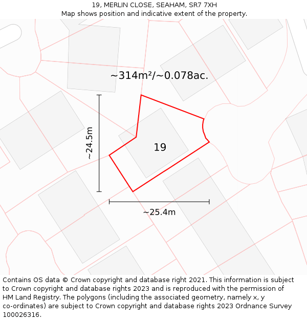 19, MERLIN CLOSE, SEAHAM, SR7 7XH: Plot and title map