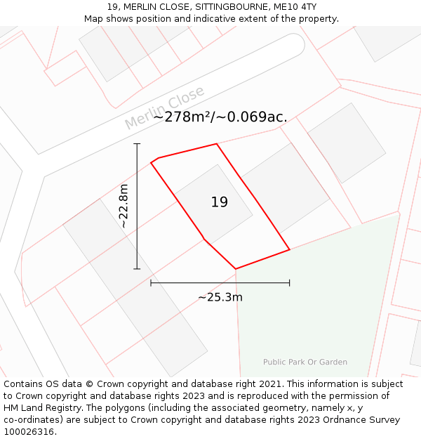 19, MERLIN CLOSE, SITTINGBOURNE, ME10 4TY: Plot and title map