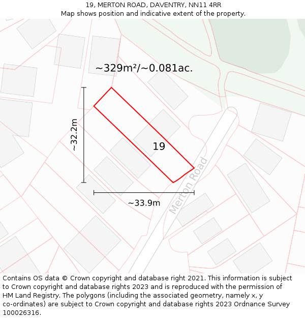 19, MERTON ROAD, DAVENTRY, NN11 4RR: Plot and title map