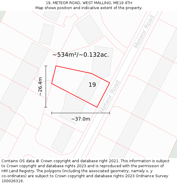 19, METEOR ROAD, WEST MALLING, ME19 4TH: Plot and title map