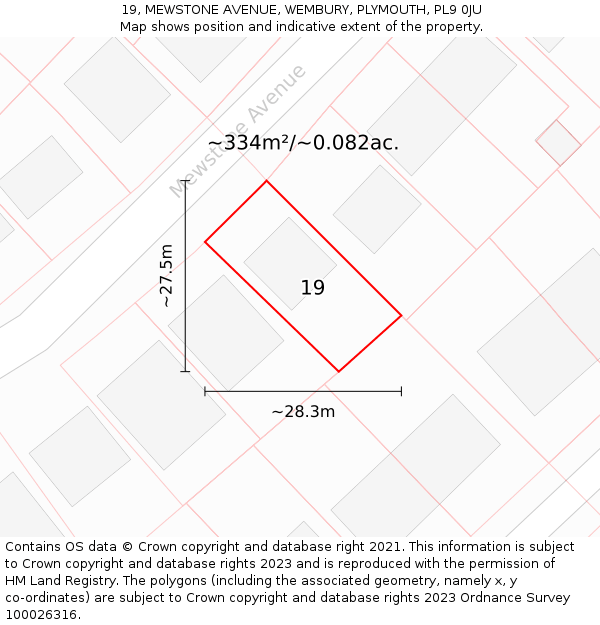 19, MEWSTONE AVENUE, WEMBURY, PLYMOUTH, PL9 0JU: Plot and title map