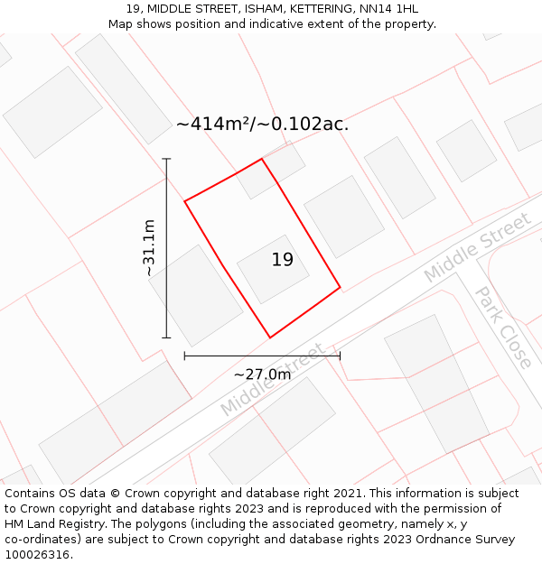 19, MIDDLE STREET, ISHAM, KETTERING, NN14 1HL: Plot and title map