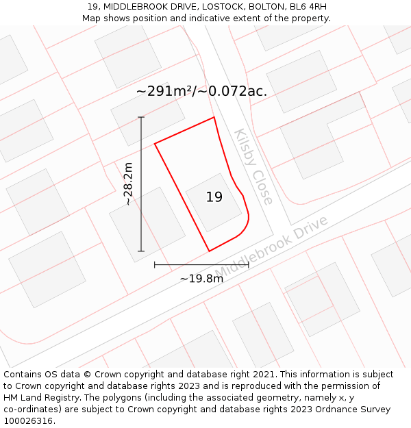 19, MIDDLEBROOK DRIVE, LOSTOCK, BOLTON, BL6 4RH: Plot and title map