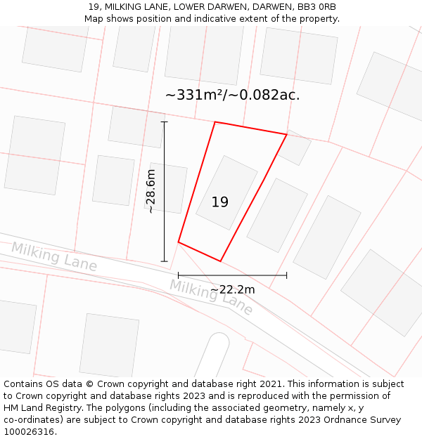 19, MILKING LANE, LOWER DARWEN, DARWEN, BB3 0RB: Plot and title map