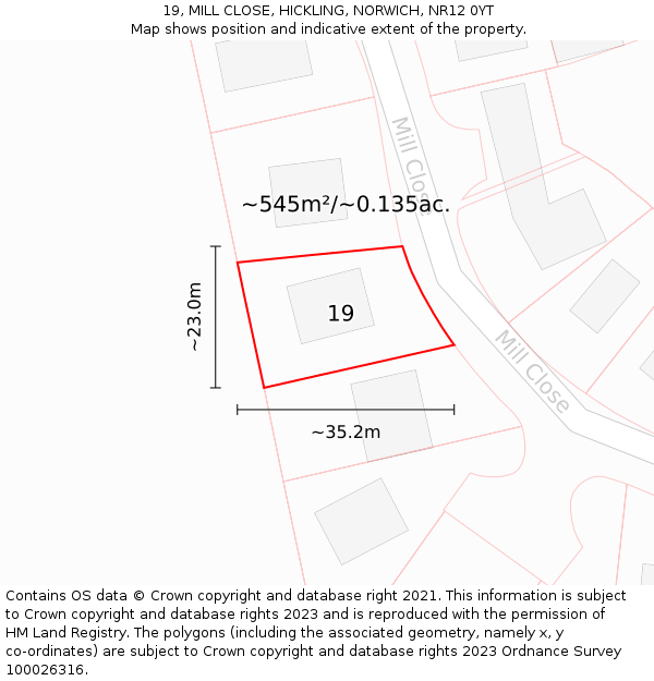 19, MILL CLOSE, HICKLING, NORWICH, NR12 0YT: Plot and title map