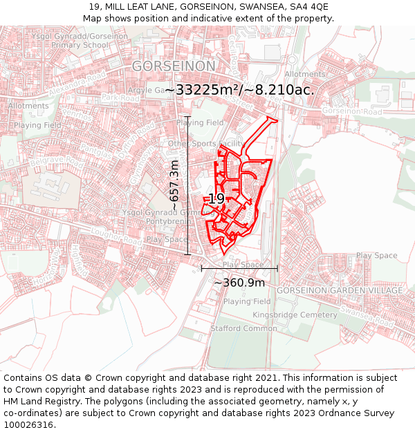 19, MILL LEAT LANE, GORSEINON, SWANSEA, SA4 4QE: Plot and title map