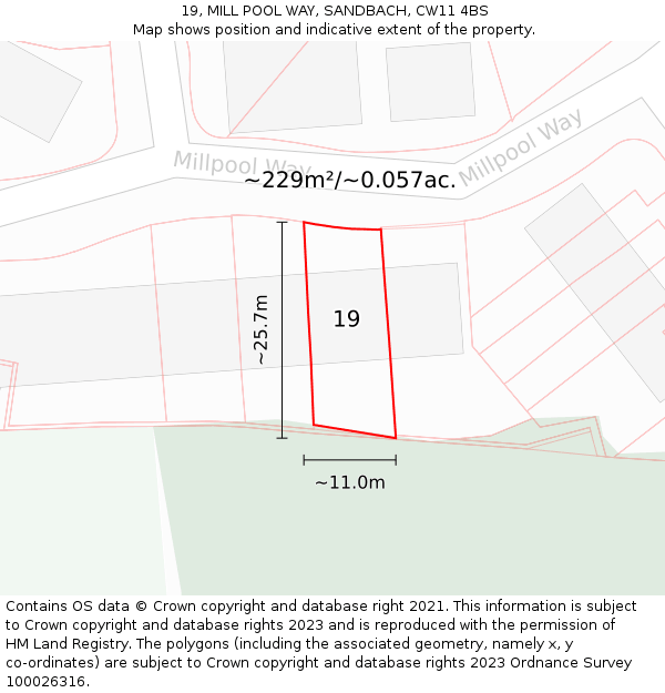 19, MILL POOL WAY, SANDBACH, CW11 4BS: Plot and title map