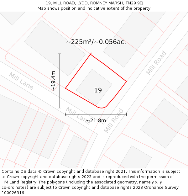 19, MILL ROAD, LYDD, ROMNEY MARSH, TN29 9EJ: Plot and title map