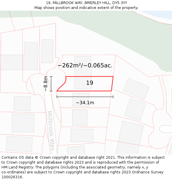 19, MILLBROOK WAY, BRIERLEY HILL, DY5 3YY: Plot and title map