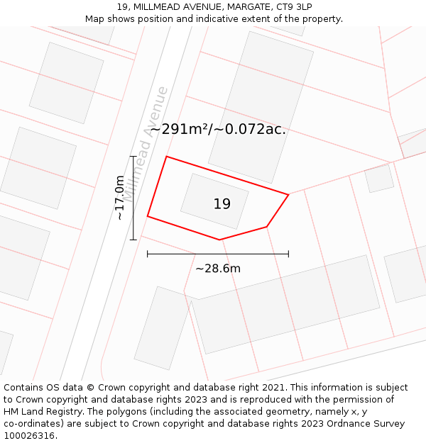 19, MILLMEAD AVENUE, MARGATE, CT9 3LP: Plot and title map