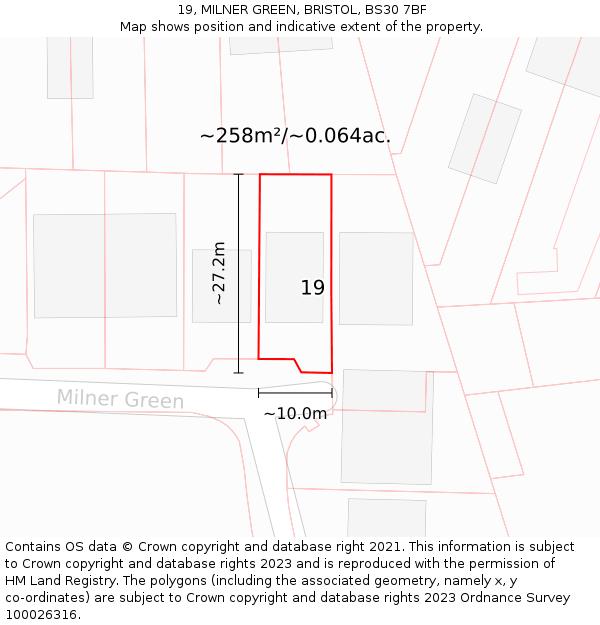 19, MILNER GREEN, BRISTOL, BS30 7BF: Plot and title map