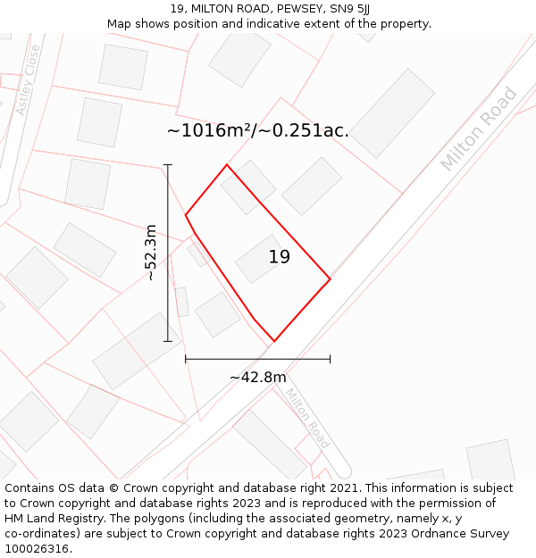 19, MILTON ROAD, PEWSEY, SN9 5JJ: Plot and title map