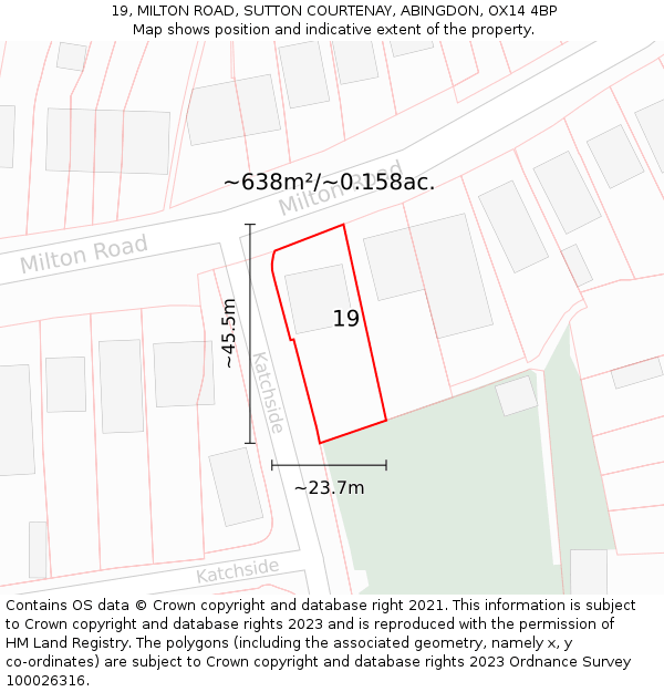 19, MILTON ROAD, SUTTON COURTENAY, ABINGDON, OX14 4BP: Plot and title map