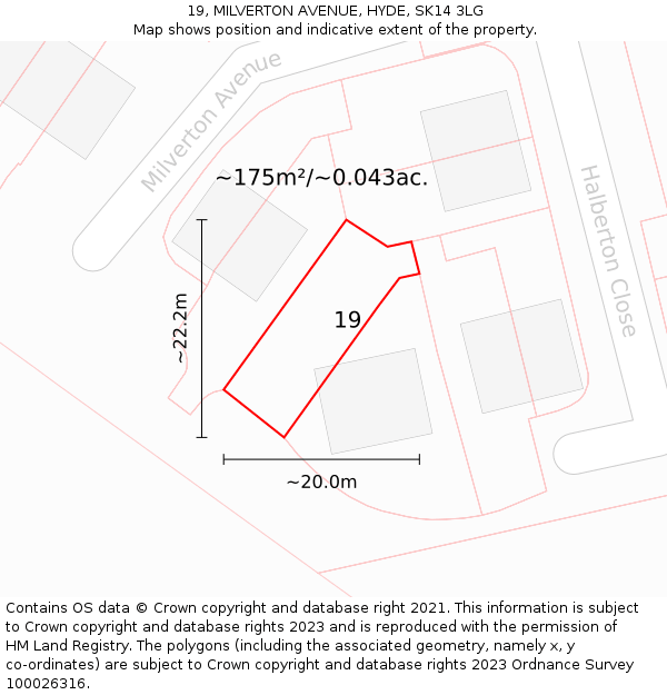 19, MILVERTON AVENUE, HYDE, SK14 3LG: Plot and title map