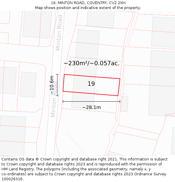 19, MINTON ROAD, COVENTRY, CV2 2XH: Plot and title map