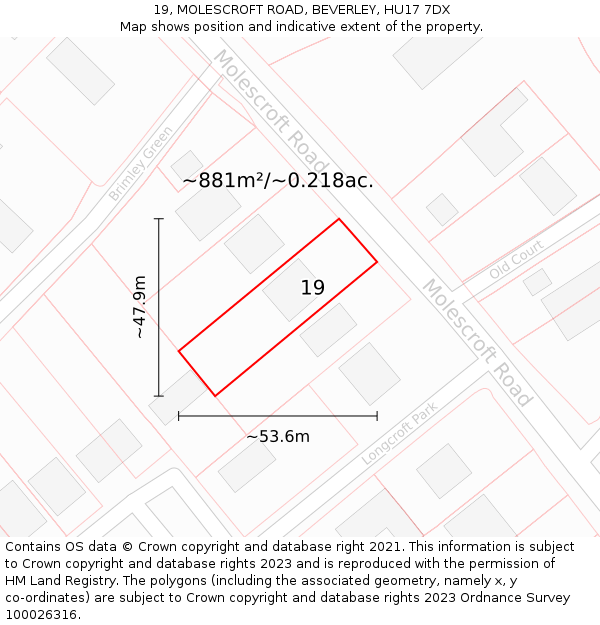 19, MOLESCROFT ROAD, BEVERLEY, HU17 7DX: Plot and title map