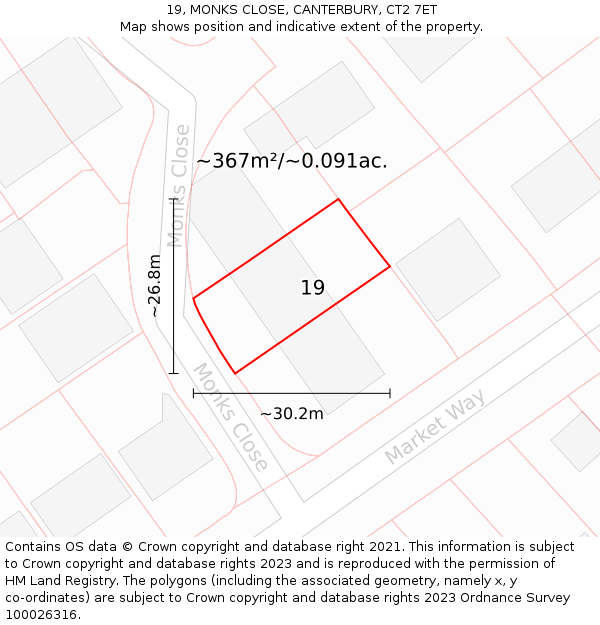 19, MONKS CLOSE, CANTERBURY, CT2 7ET: Plot and title map