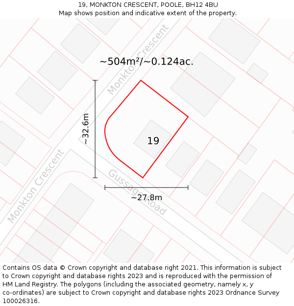 19, MONKTON CRESCENT, POOLE, BH12 4BU: Plot and title map