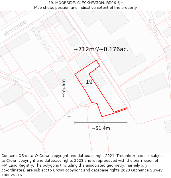 19, MOORSIDE, CLECKHEATON, BD19 6JH: Plot and title map